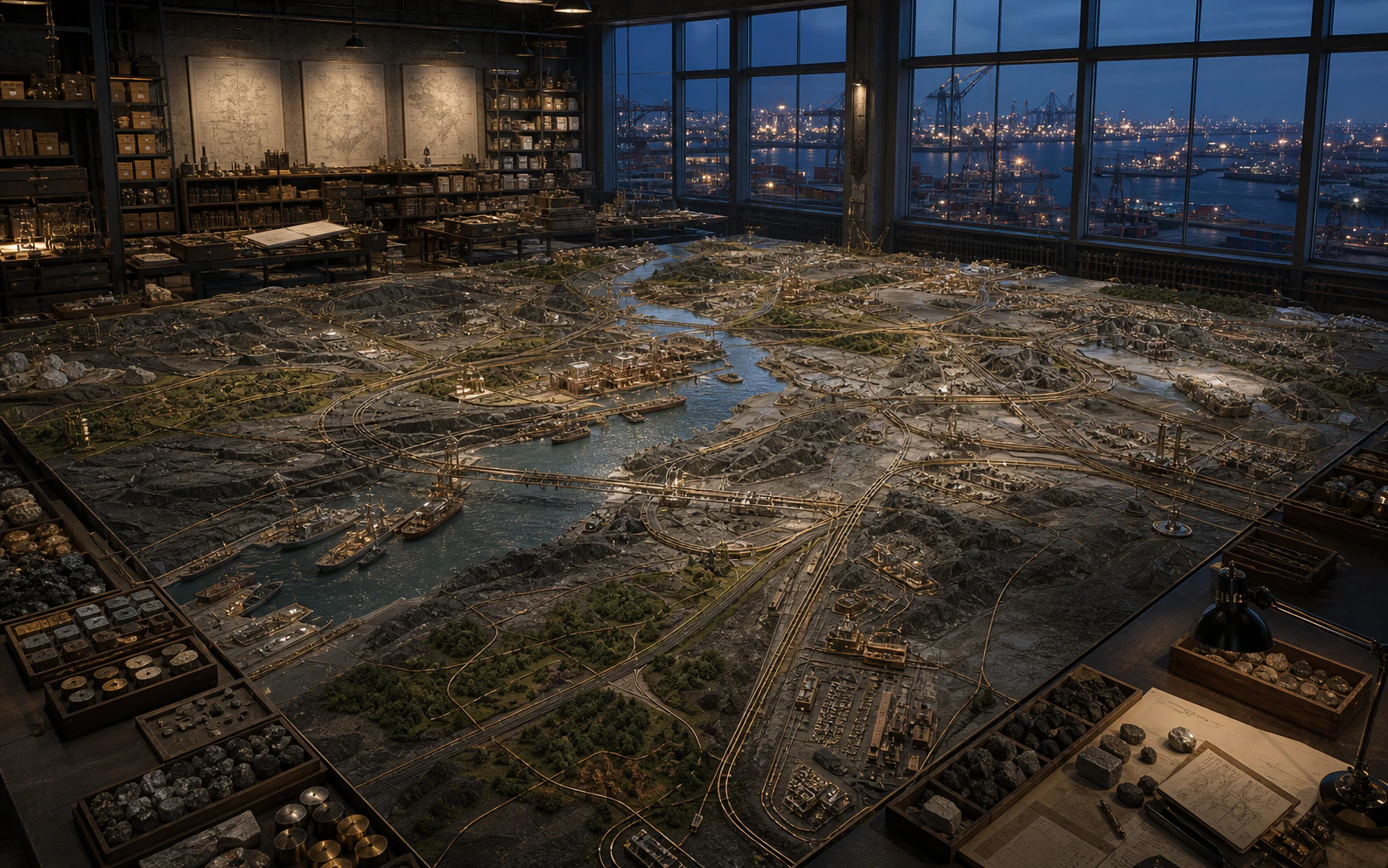A material atlas mapping infrastructure, ports, resources and technological systems